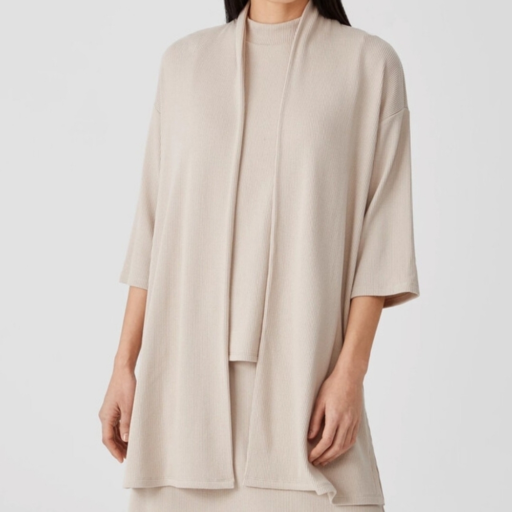 Eileen Fisher Ribbed Organic Cotton Blend Jacket In Chalk Light Tan Sz 2X $228